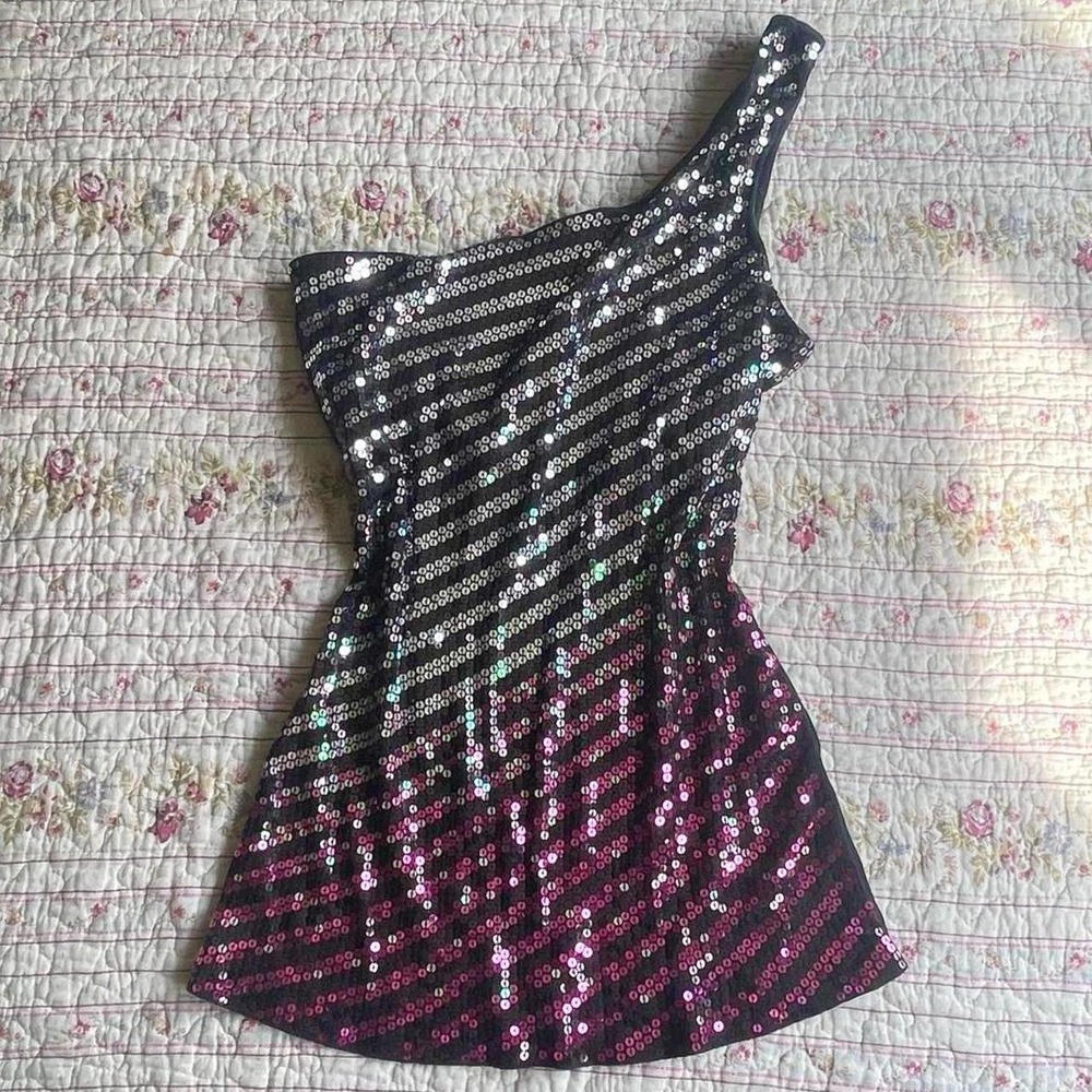 y2K express sequins one shoulder top